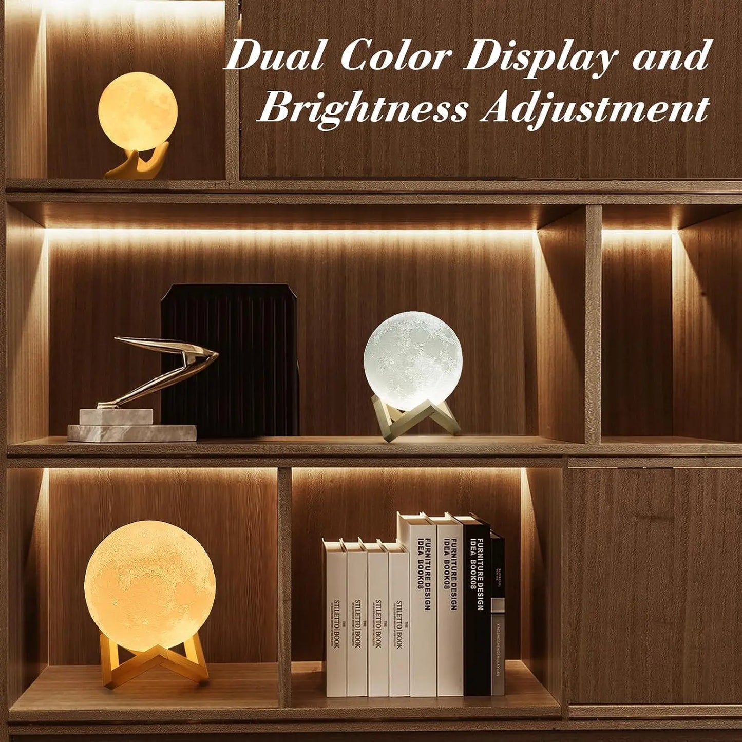 3.5 Inch 3D Moon and Mood Lighting w/Ceramic Base, White
