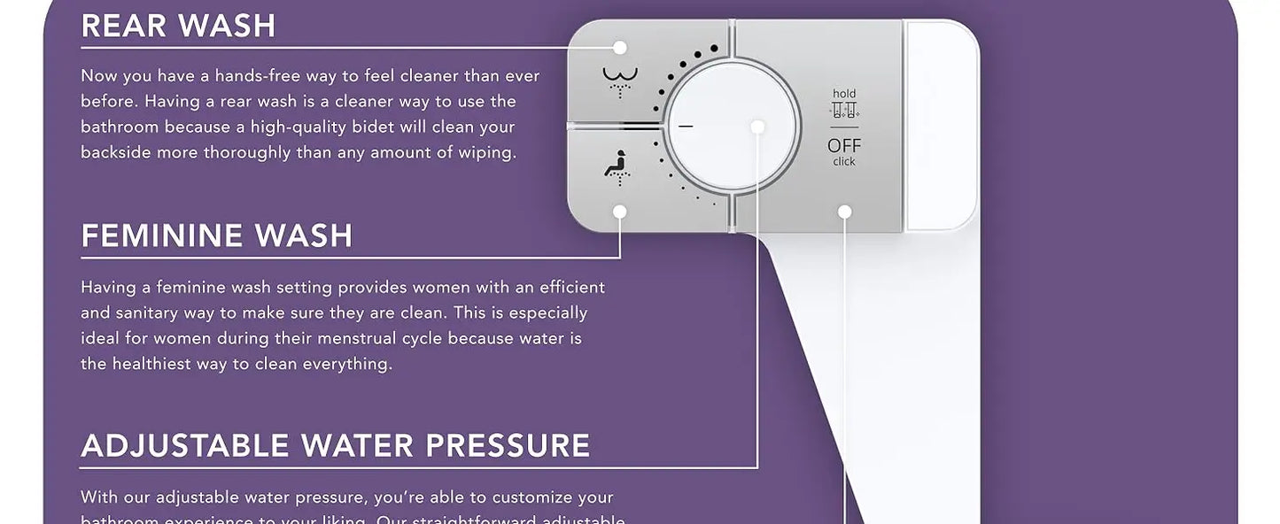 Adjustable Non-Electric Bidet, Ultra-Slim Dual Nozzle (Feminine/Rear Wash)