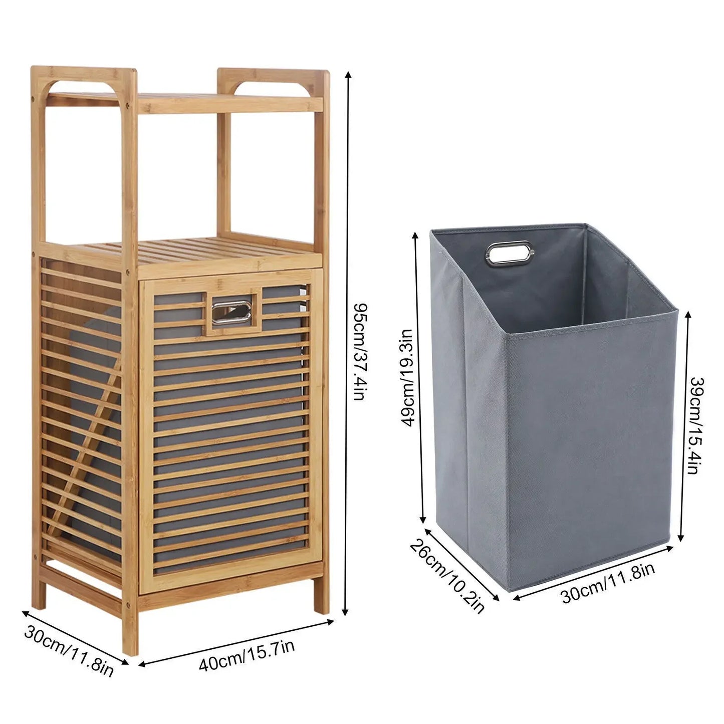Tilt-Out Bamboo Laundry Hamper with 2-Tier Shelf