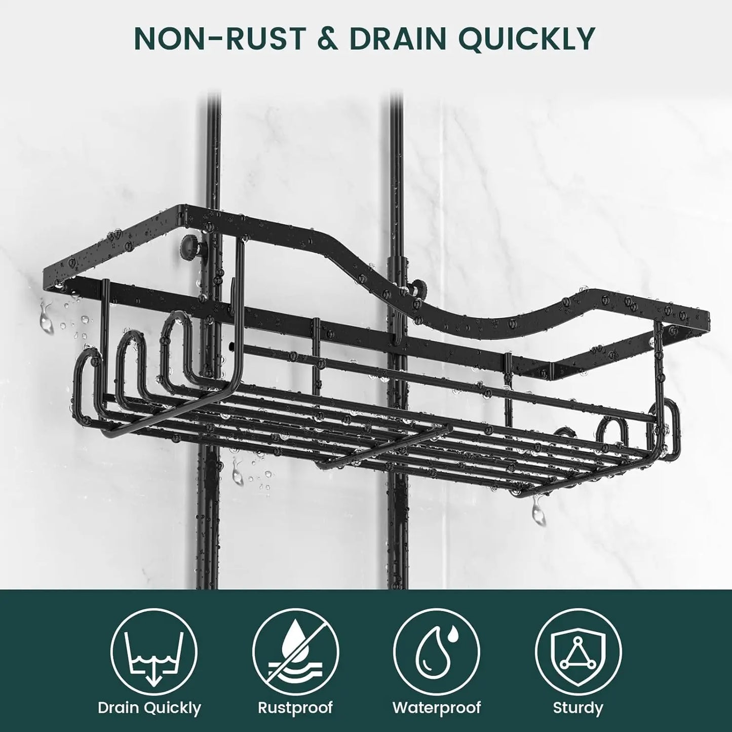 Large Rustproof Hanging Shower Caddy w/Hooks,