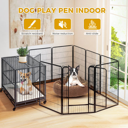 Indoor/Outdoor Foldable Metal Pet Playpen w/Door,