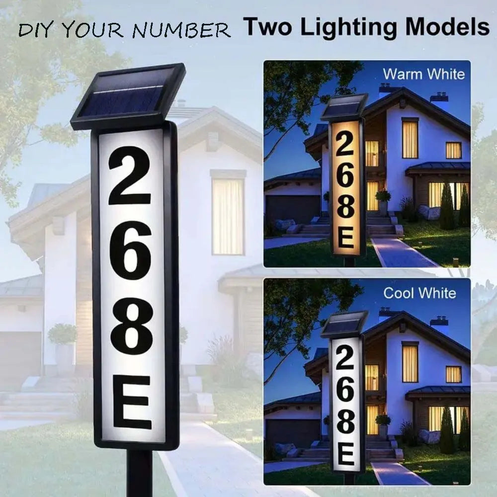 1 pc Solar Smart Light Powered House Address Sign w/Lighting, Pole Mount,