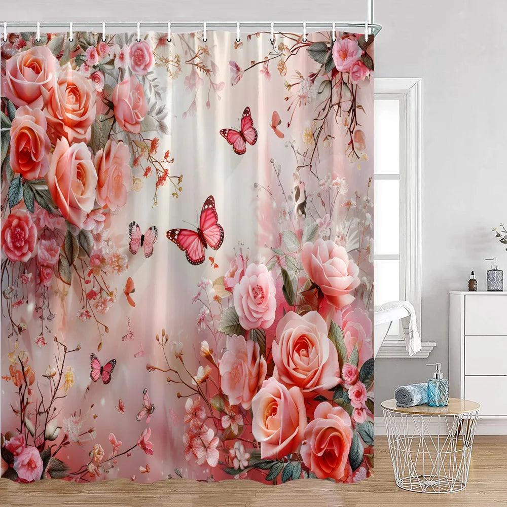 Red Roses Floral Shower Curtain, Romantic Flower