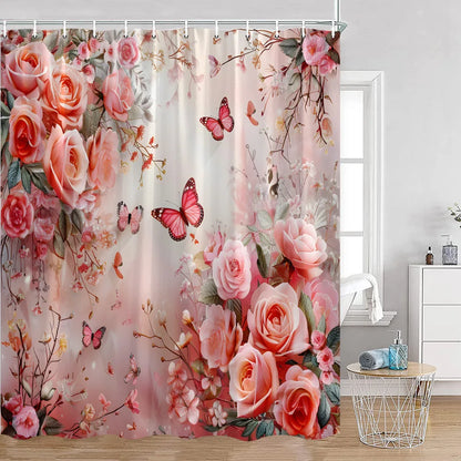 Red Roses Floral Shower Curtain, Romantic Flower