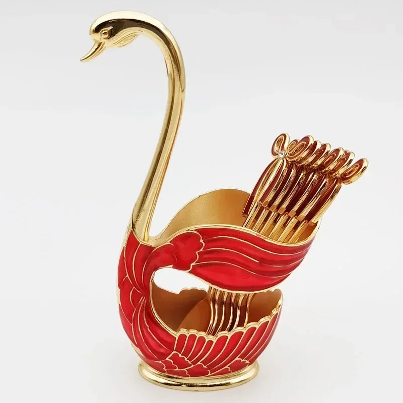 Elegant Swan Tableware Holder, Stainless Steel Spoon and Fork Base