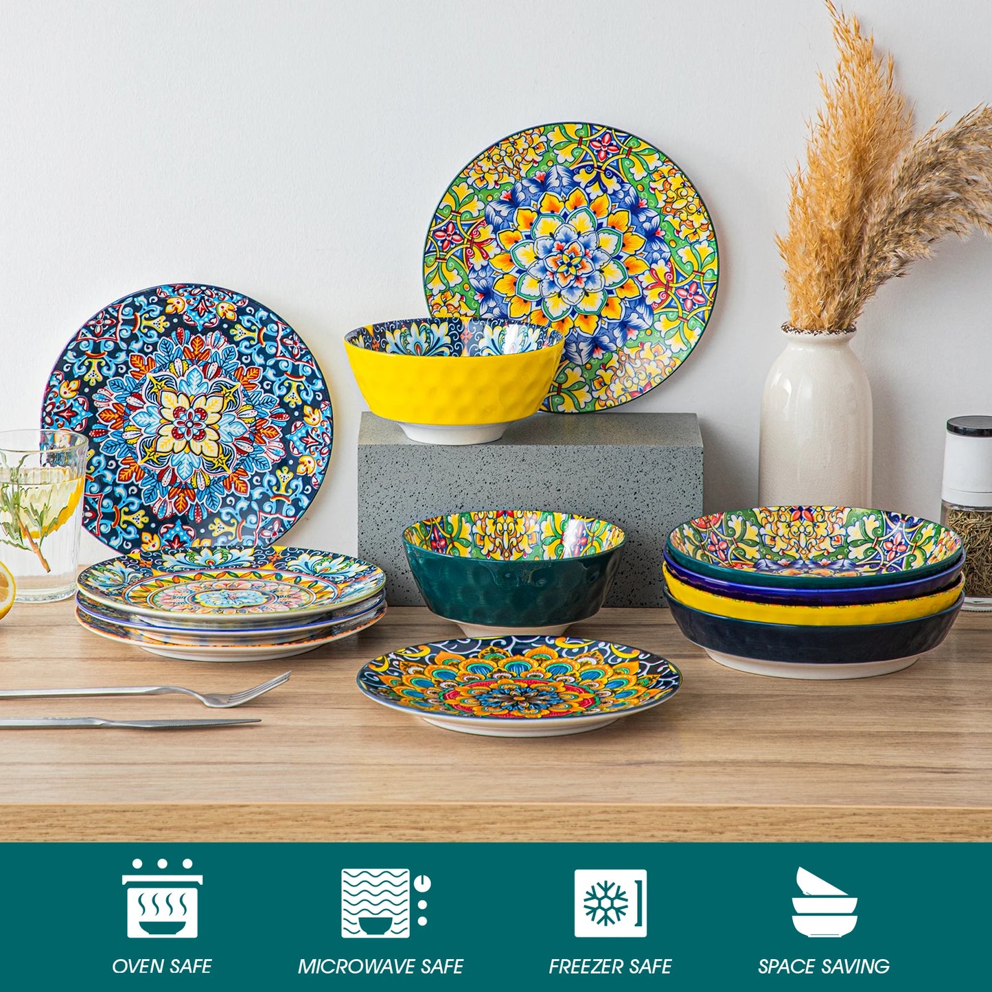 24 PCS Ceramic Dinnerware Set Porcelain Bohemian Style Dinnerware