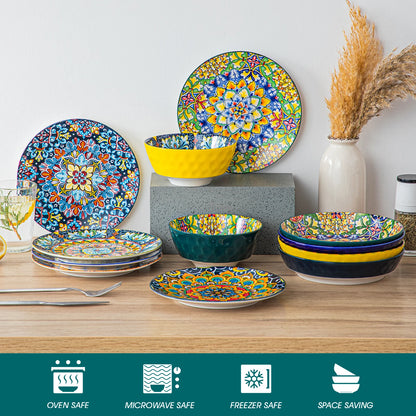24 PCS Ceramic Dinnerware Set Porcelain Bohemian Style Dinnerware