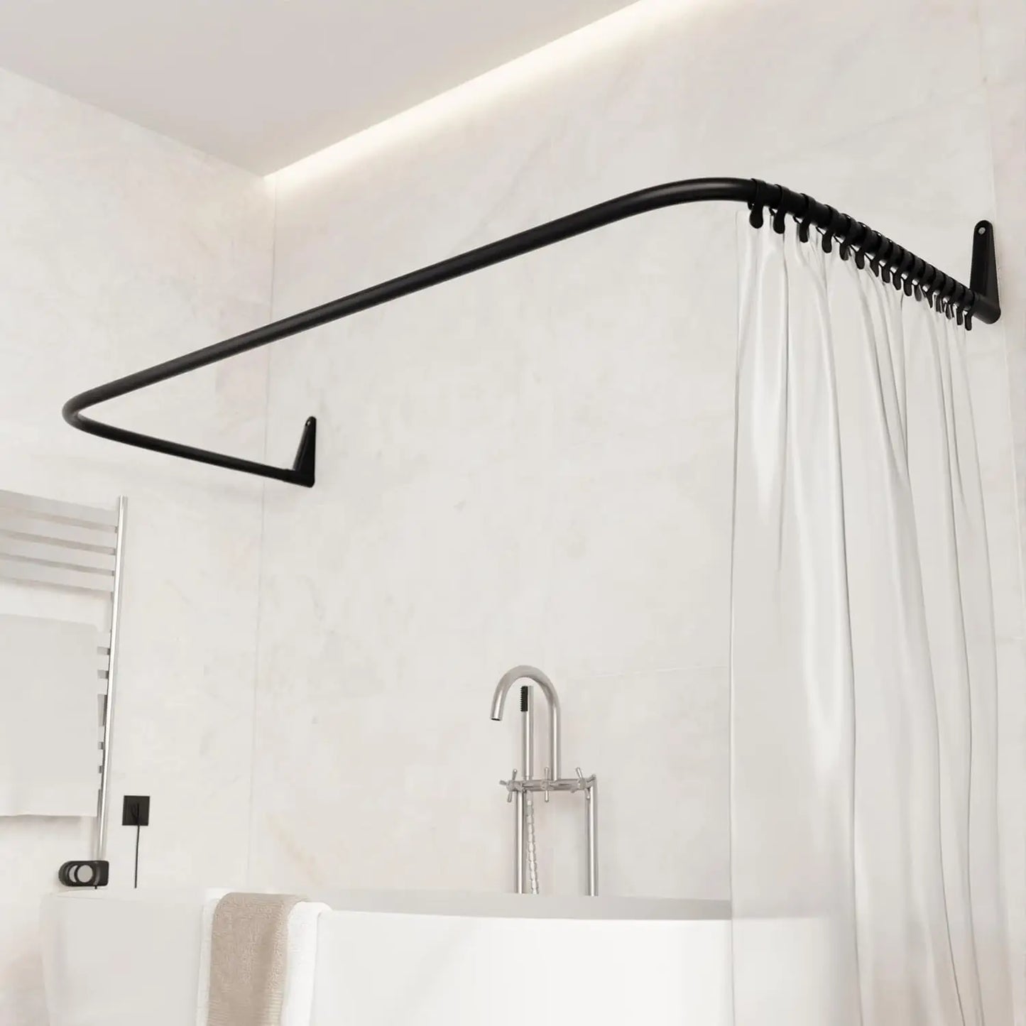 4 in 1 L & U-Shaped Shower Curtain Rod for Bathtubs, 27.5x65x27.5 Inches,