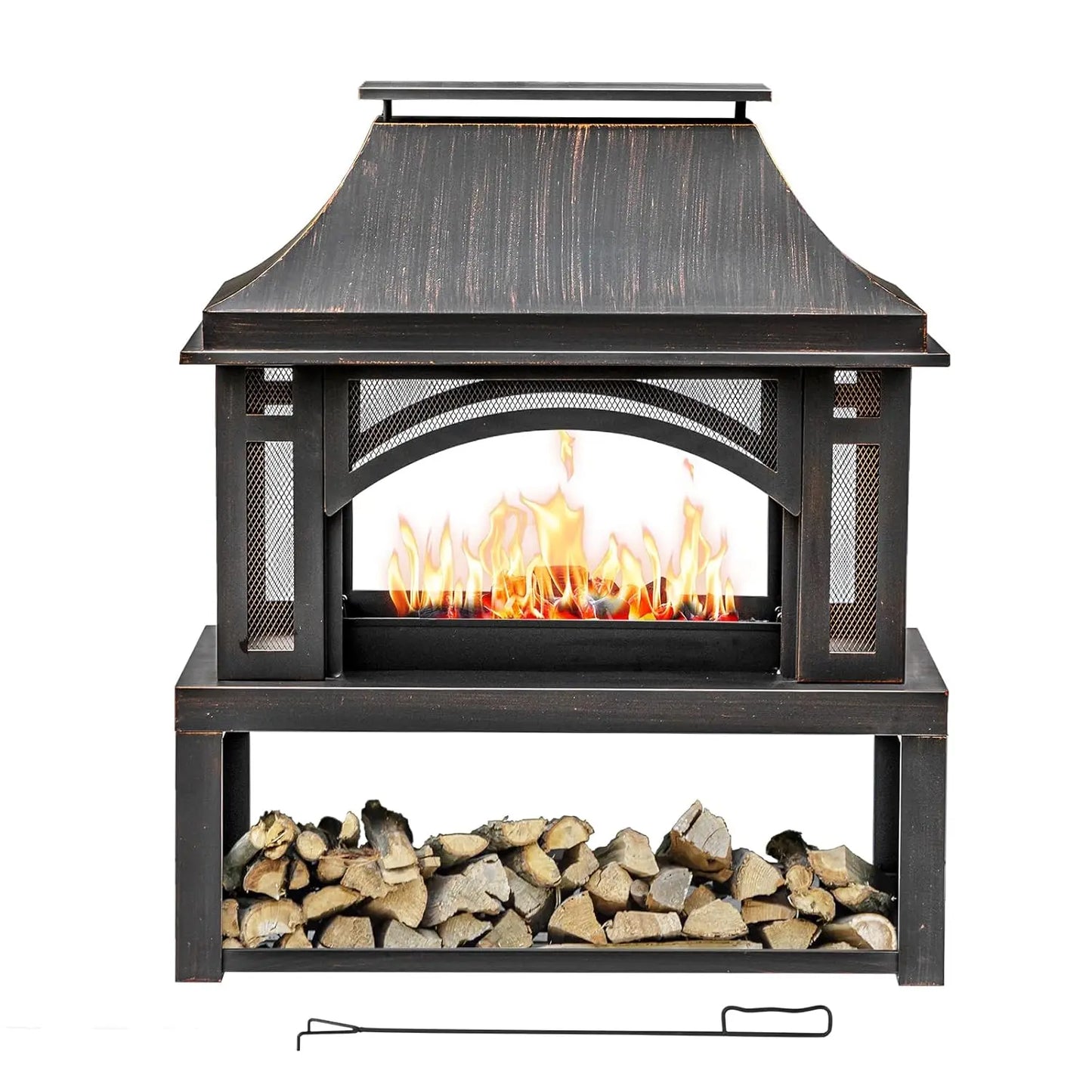 39" Large Wood Burning Outdoor Fireplace w/Chimney, Storage