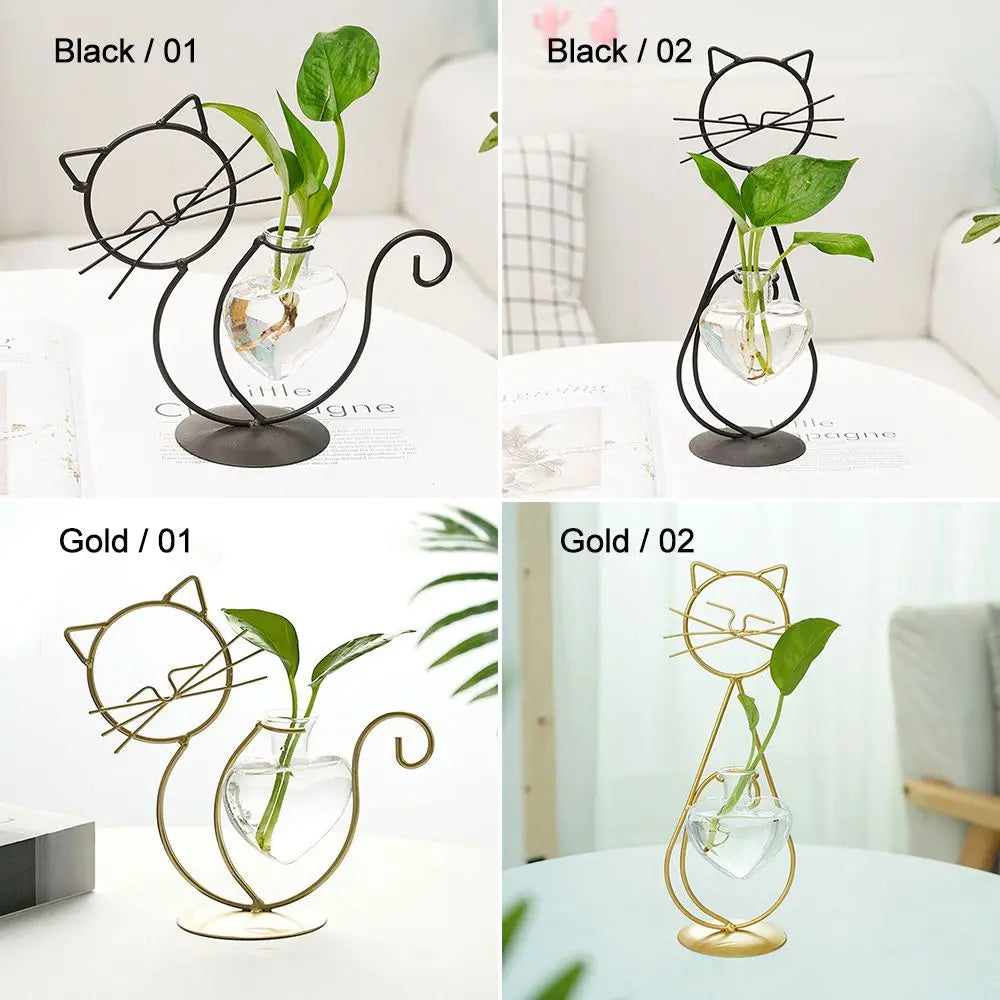 Simple Cat Hydroponic Flower Arrangement Vase, Love Heart Shape Pot