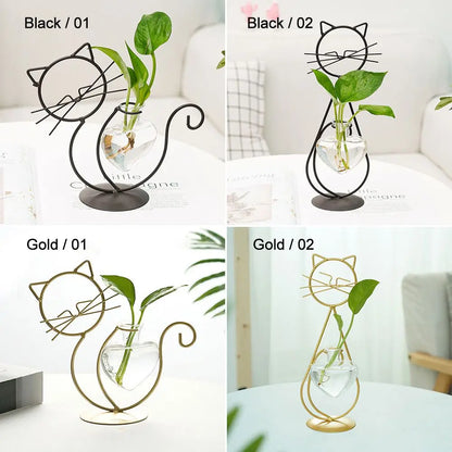Simple Cat Hydroponic Flower Arrangement Vase, Love Heart Shape Pot