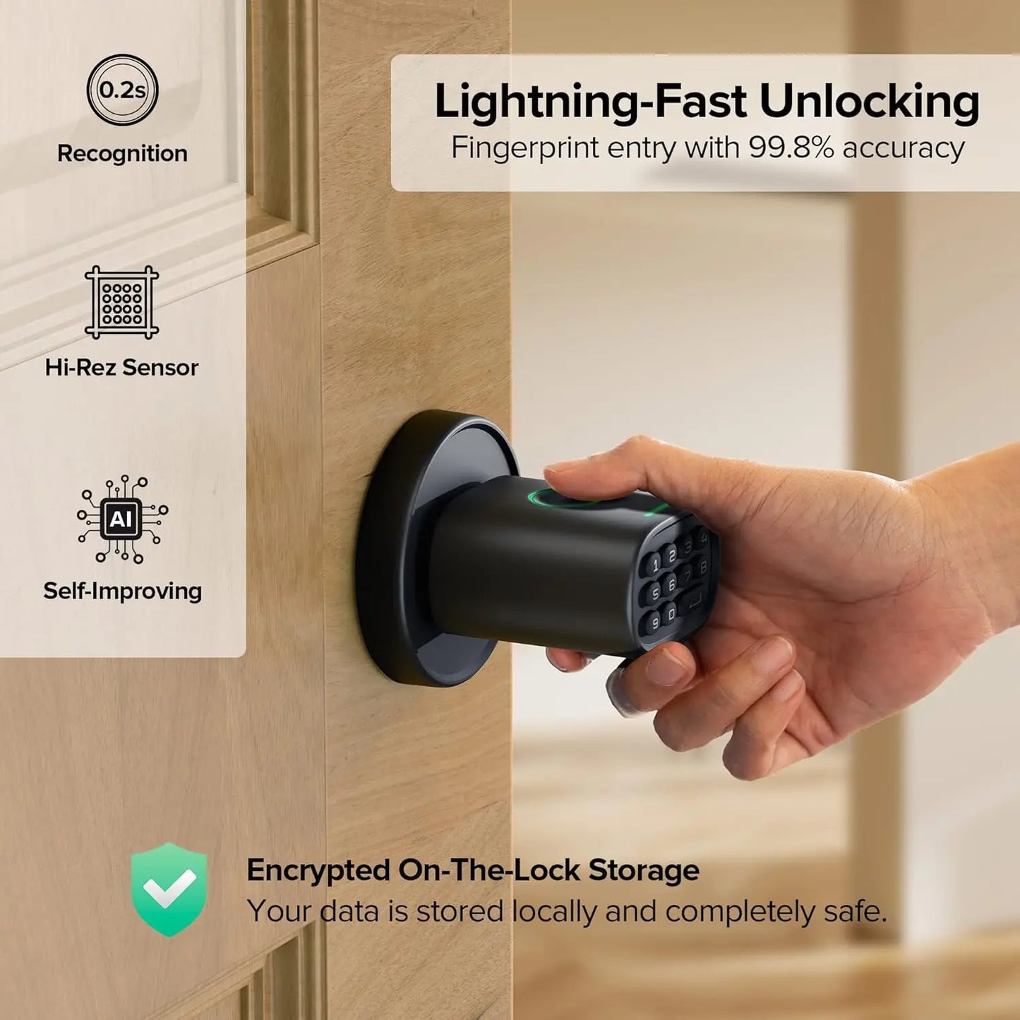Keyless, Fingerprint Doorknob with Keypad, Auto-Lock