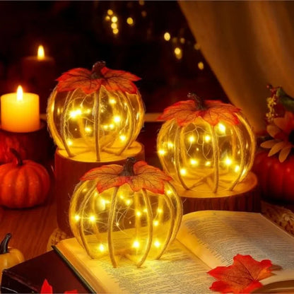 3pc Fall Glass Pumpkin Lights, Centerpieces Autumn Harvest Pumpkin, Battery