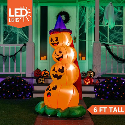 6 FT Inflatable Pumpkins with Witch Hat and Built-in LEDs