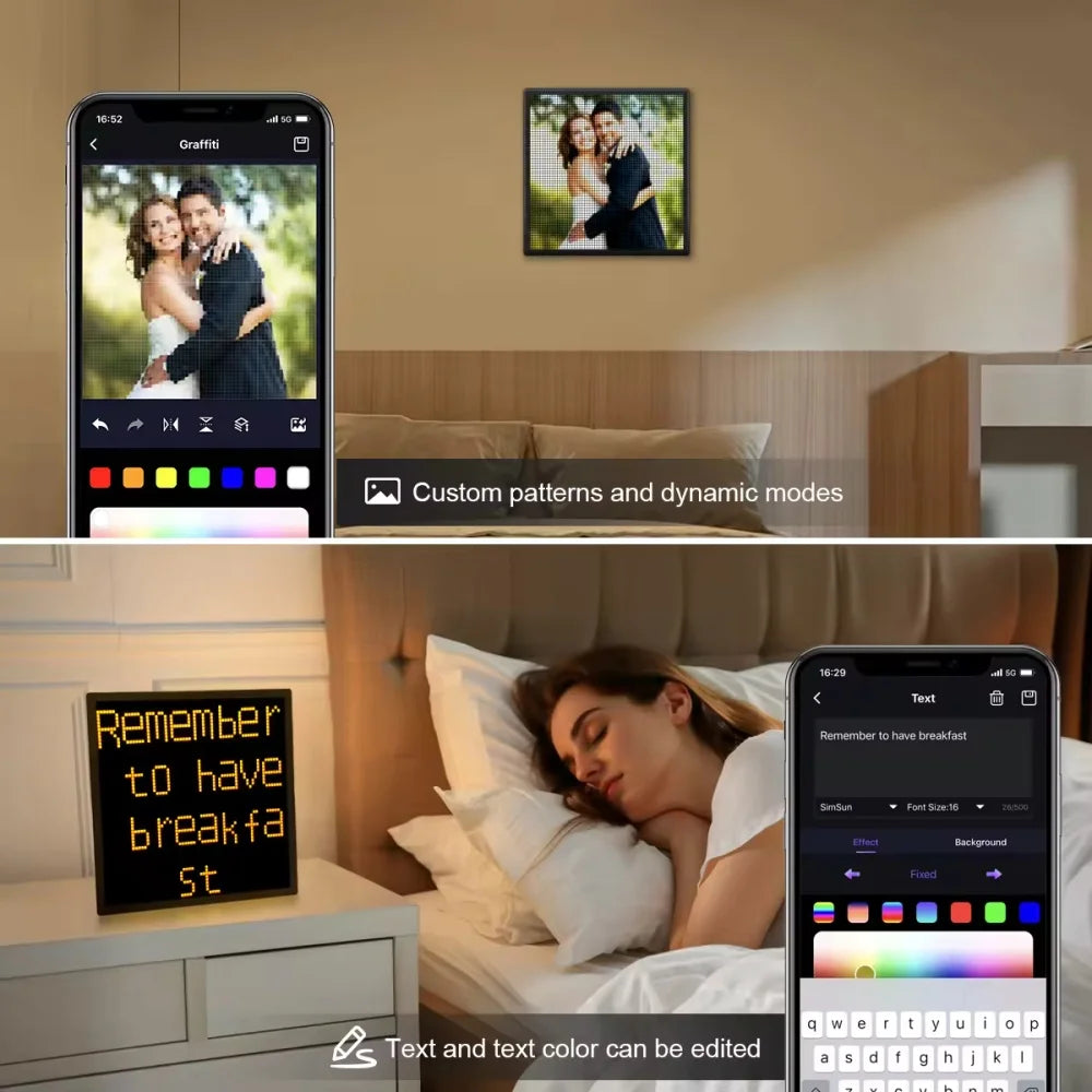 16"x16" Creative Pixel LED Pixel Display Night Light, Matrix Bluetooth Smart