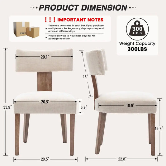 Set 6, Mid Century Modern Dining Chairs, Farmhouse Linen Fabric Upholstered