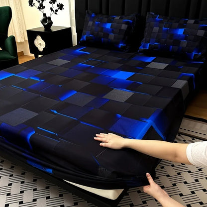 3pc Digital Printing Material Plaid Fitted Sheet