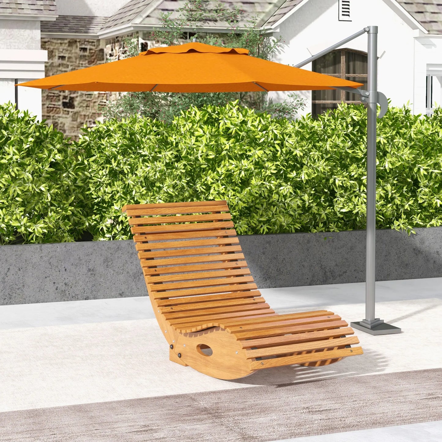 Outdoor Teak Rocking Chair W/Slatted Seat,