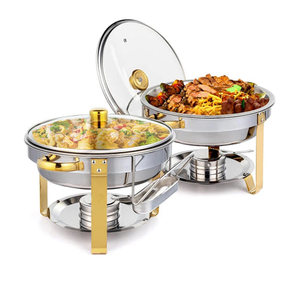 2/4/6pk 5qt Round Stainless-Steel Chafing Dish Set w/Lid