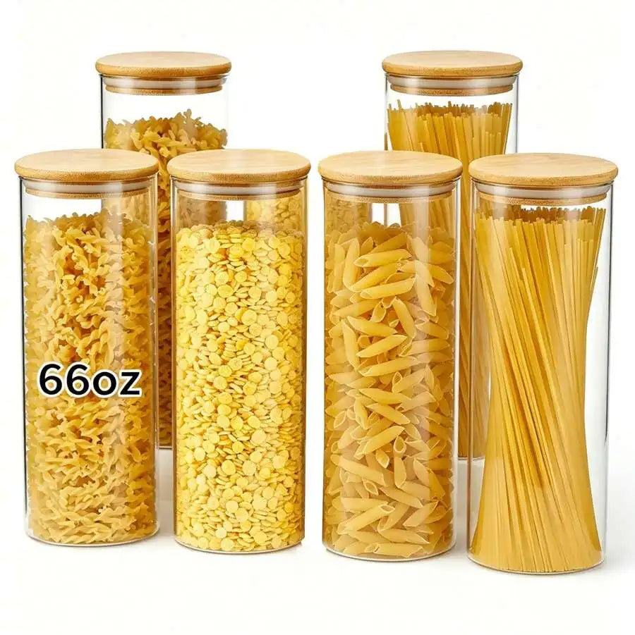 3/6PCS Glass Food Storage Jars w/Lids, 66OZ/1400ML Large Capacity
