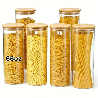 3/6PCS Glass Food Storage Jars w/Lids, 66OZ/1400ML Large Capacity
