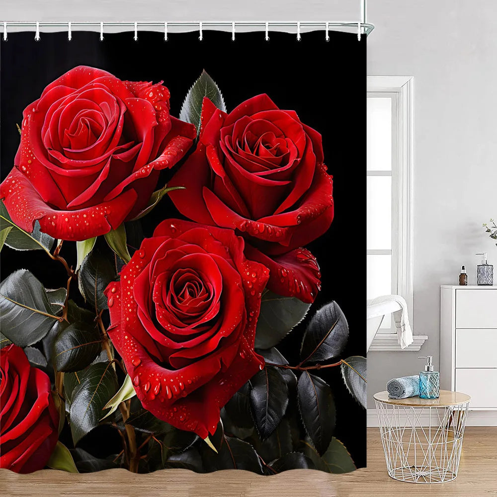 Red Roses Floral Shower Curtain, Romantic Flower