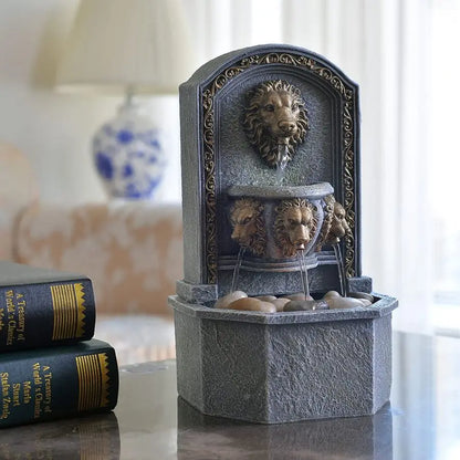 10.3" Tabletop Lion Head Polyresin Indoor Zen Waterfall