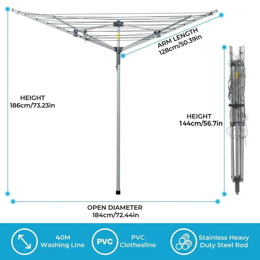 131' Collapsible 4arm Rotary Outdoor Drying Rack