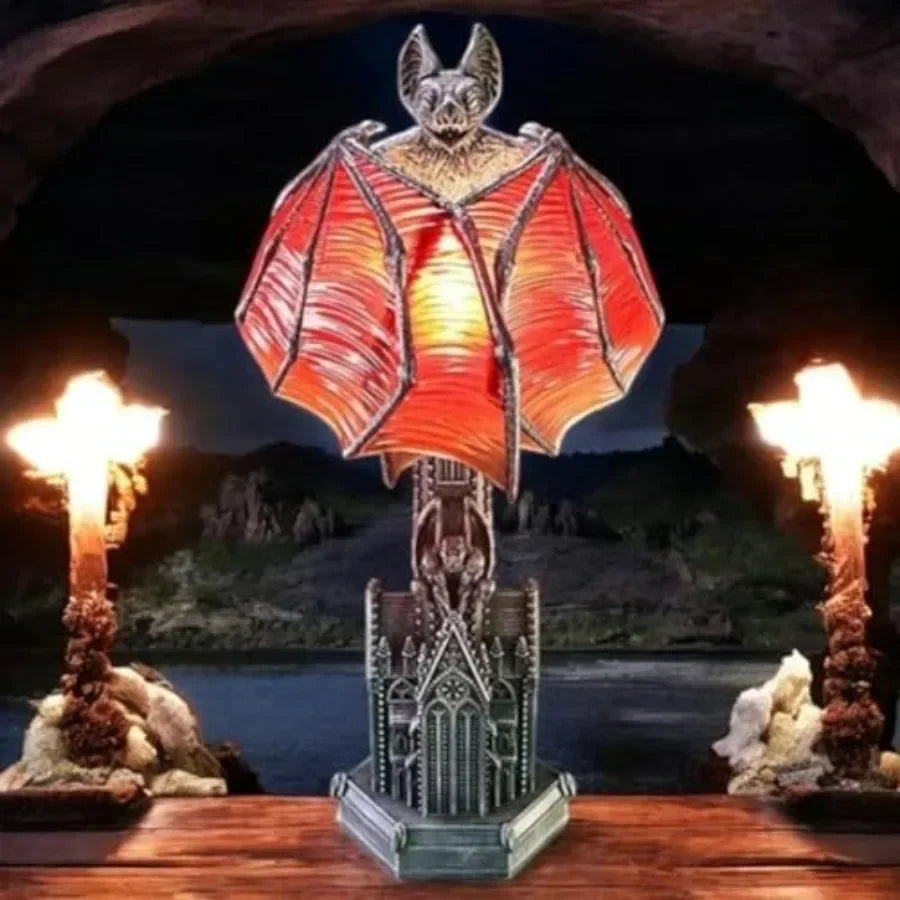 Gothic Wings of Night Halloween Light with Red Glow, Handcrafted Resin,