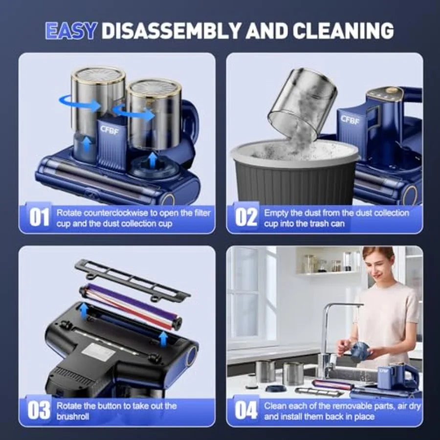 Mattress Vacuum Cleaner w/16Kpa Suction 253.7nm UV-C Light