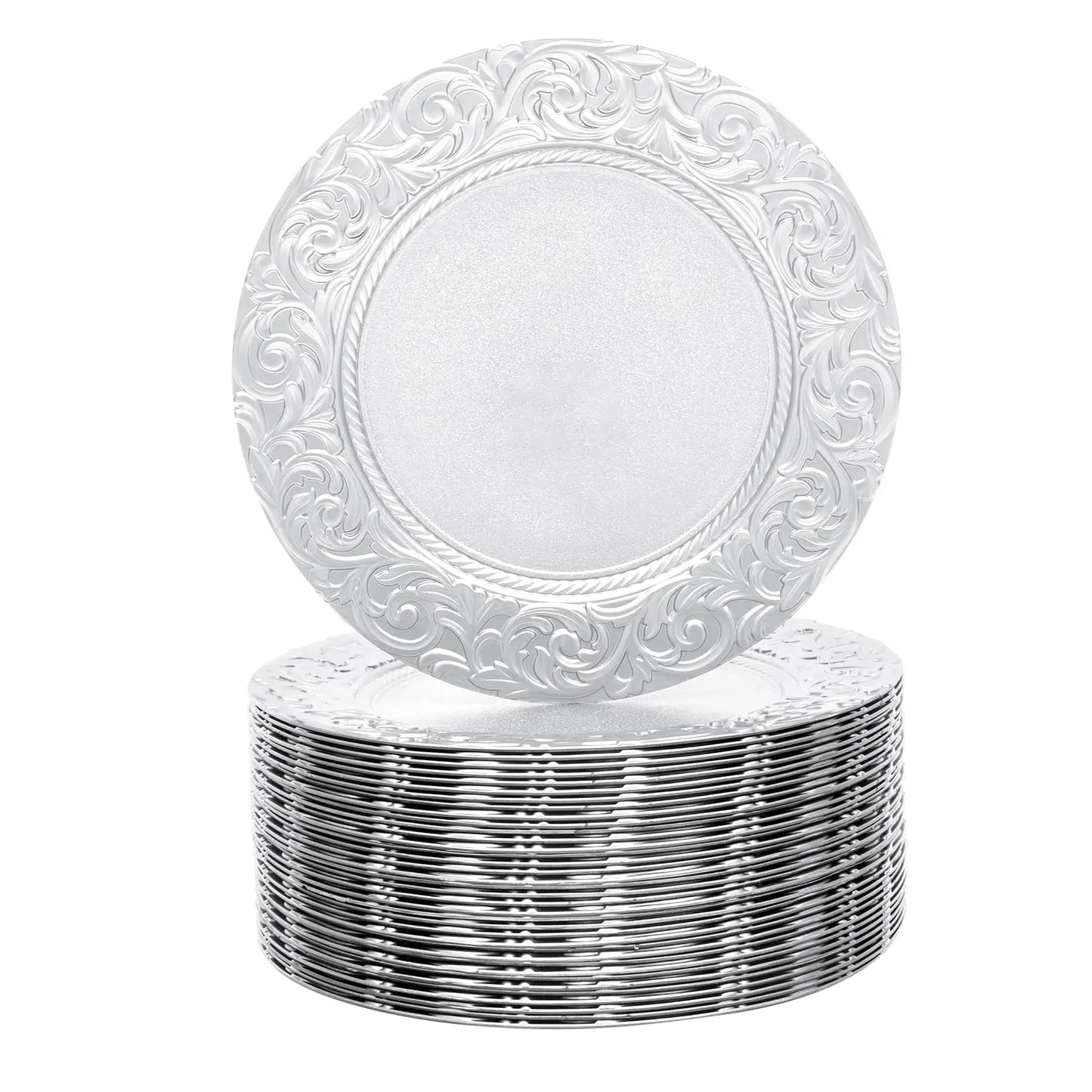 100 Pcs Silver Charger Plates Bulk, Reusable, 13" Round