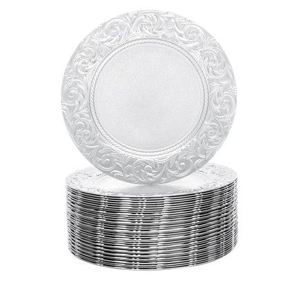 100 Pcs Silver Charger Plates Bulk, Reusable, 13" Round