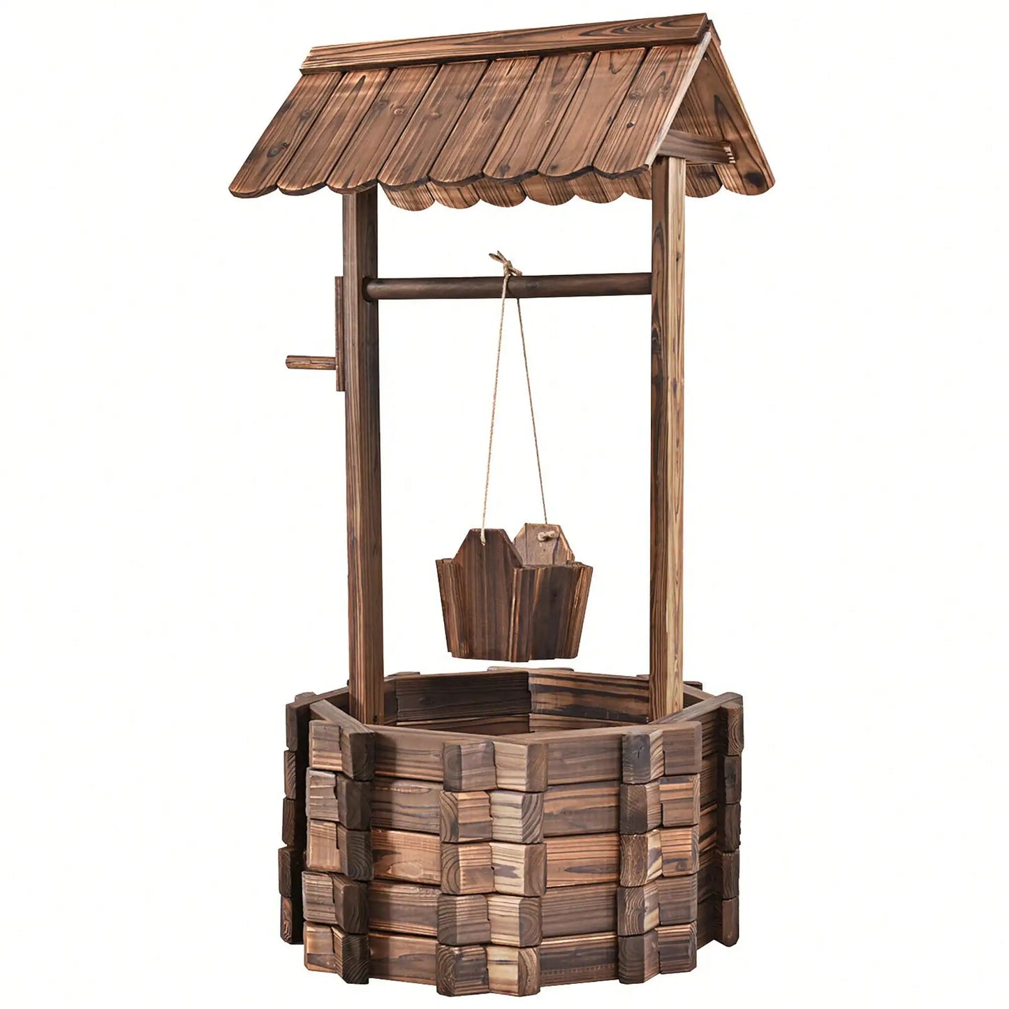 Outdoor Wooden Wishing Well, Flower Bucket Planter