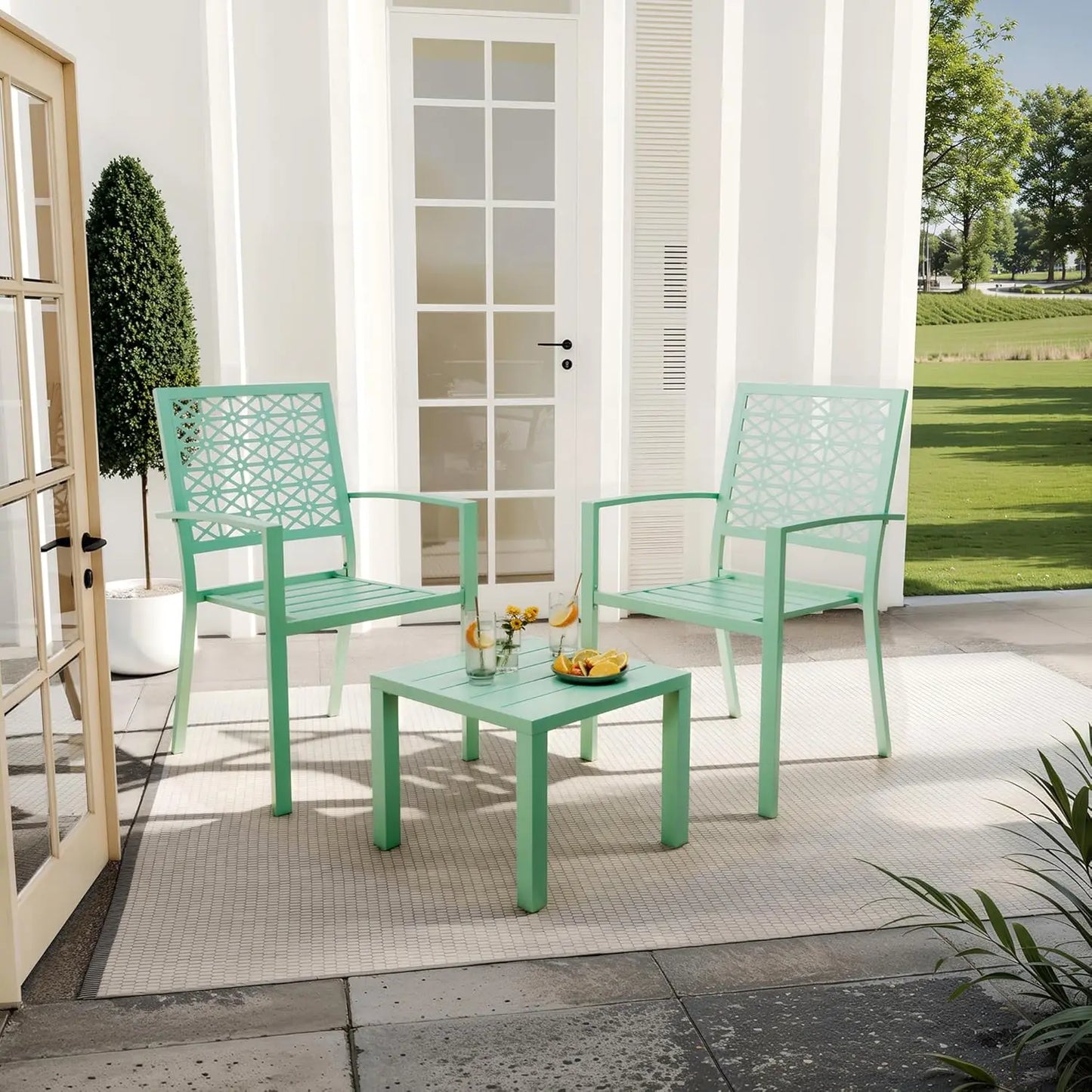 3 Piece Outdoor Patio Bistro Table and Chairs Set