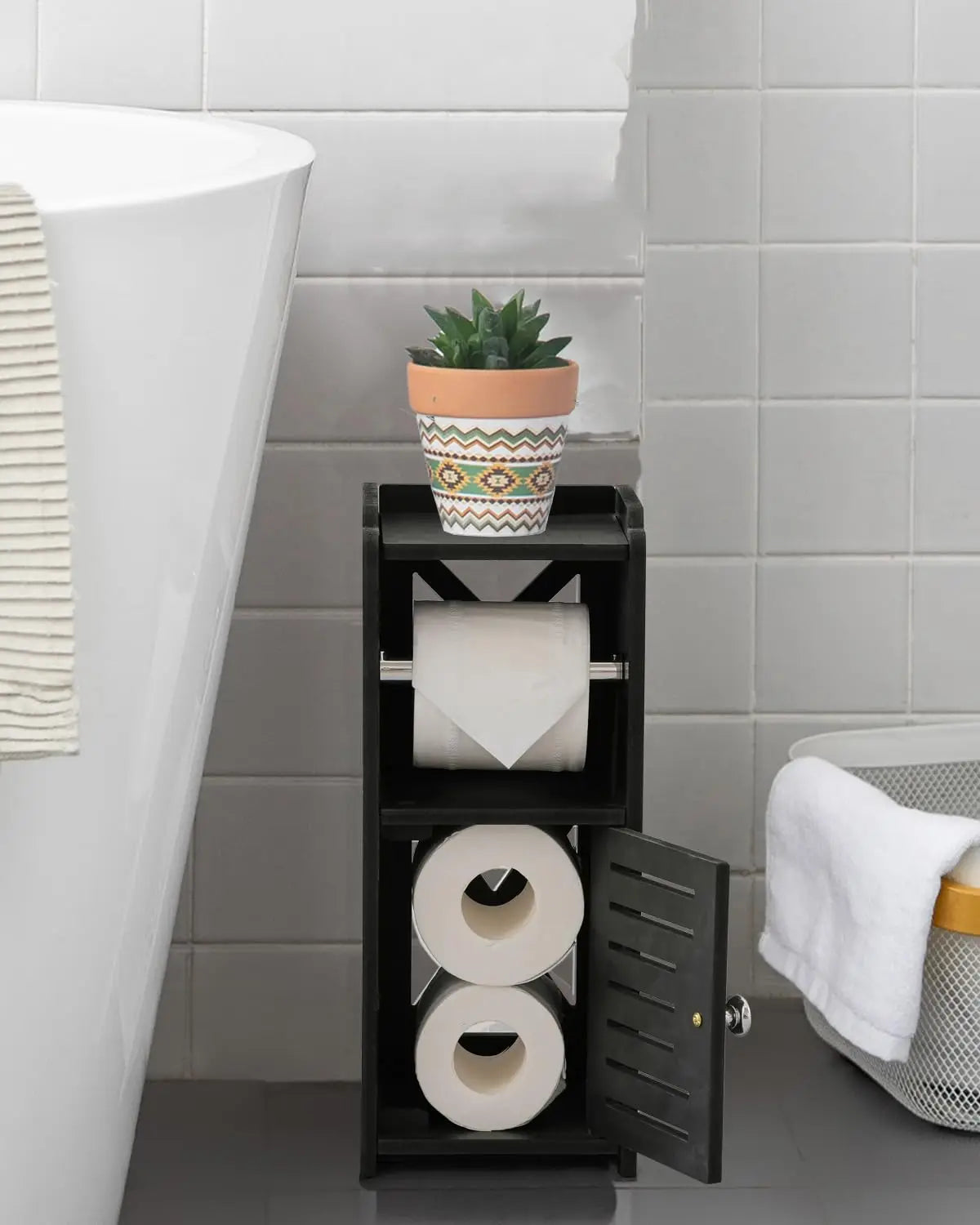 Toilet Paper Holder Stand, Free Standing PVC Bathroom Cabinet