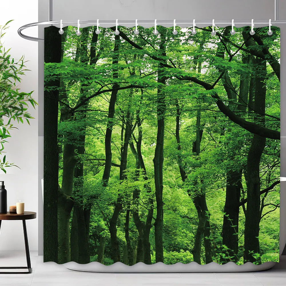 Scenic Shower Curtain Tropical Waterfall, Landscape Nature