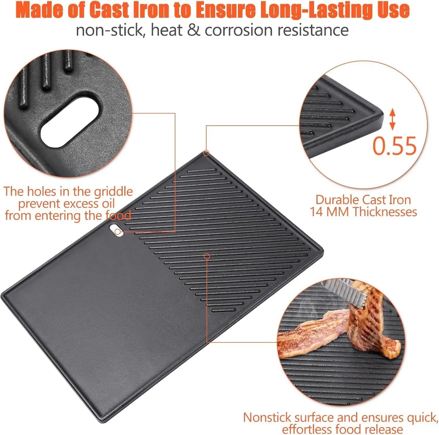 Reversible Cast Iron Grill Griddle & Grate Set for 300 Series Grills