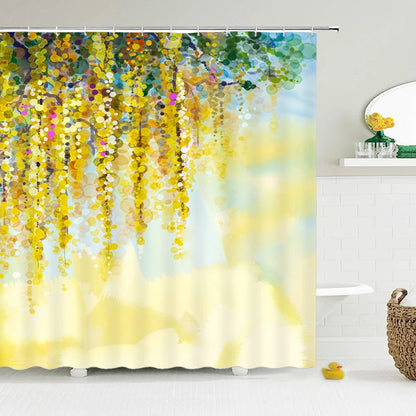 Waterproof Polyester Fabric Bathroom Curtain w/12 Hooks