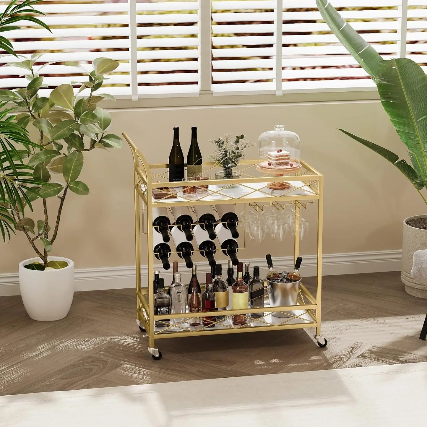 2-Tier Mobile Serving Cart on Lockable Wheels