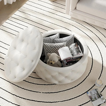 30 Inch Round Storage Ottoman, Coffee Table, Footstool