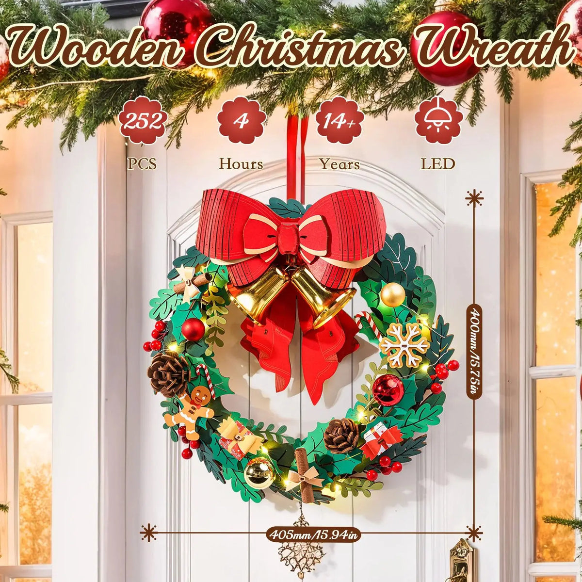 3D Wooden Puzzle Christmas Wreath Model Building Kit