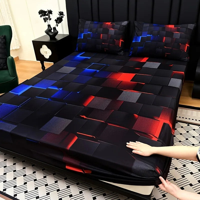 3pc Digital Printing Material Plaid Fitted Sheet
