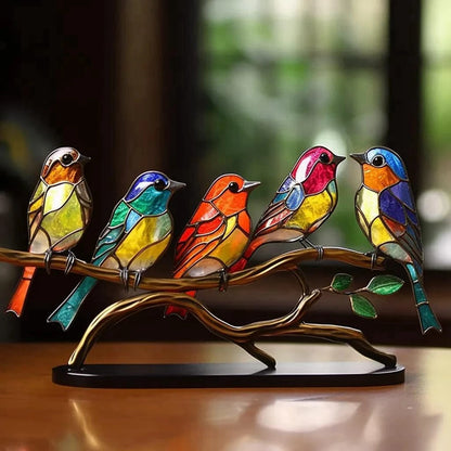 Multi-Colored Glass Birds on Branch. Other Animal Ornaments,