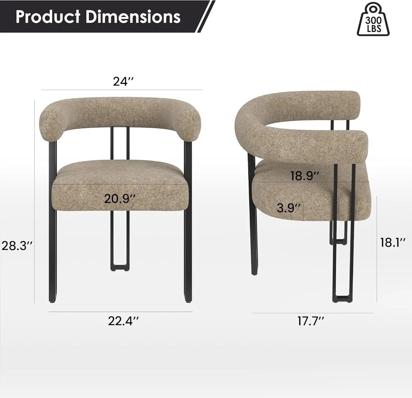 Set (2) Modern Bouclé Fabric Upholstered Dining Room Armchairs