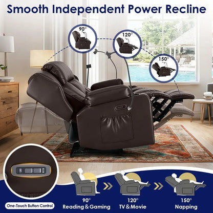 PU Leather Dual Reclining Loveseat, Vibration, Heating, LED Base Lights, USB Ports