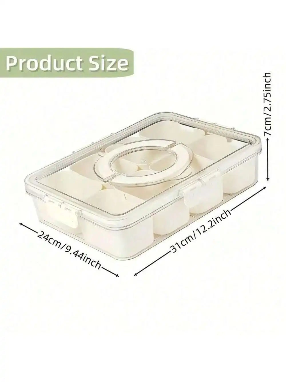 Divided Serving Tray w/Lid Snack Box, Portable Snack Tray