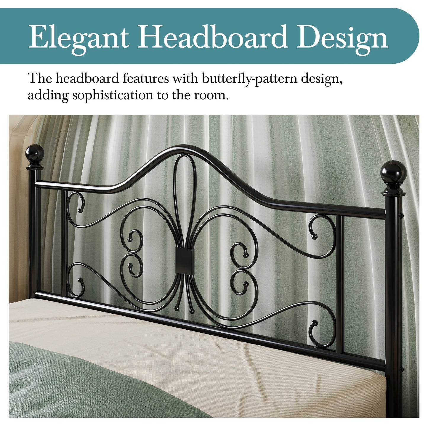 Butterfly Pattern Headboard & Footboard Platform Bed Frame for Kids