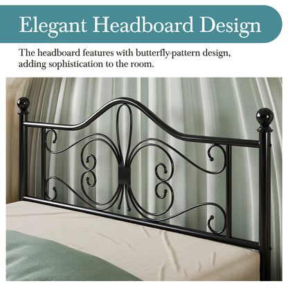 Butterfly Pattern Headboard & Footboard Platform Bed Frame for Kids