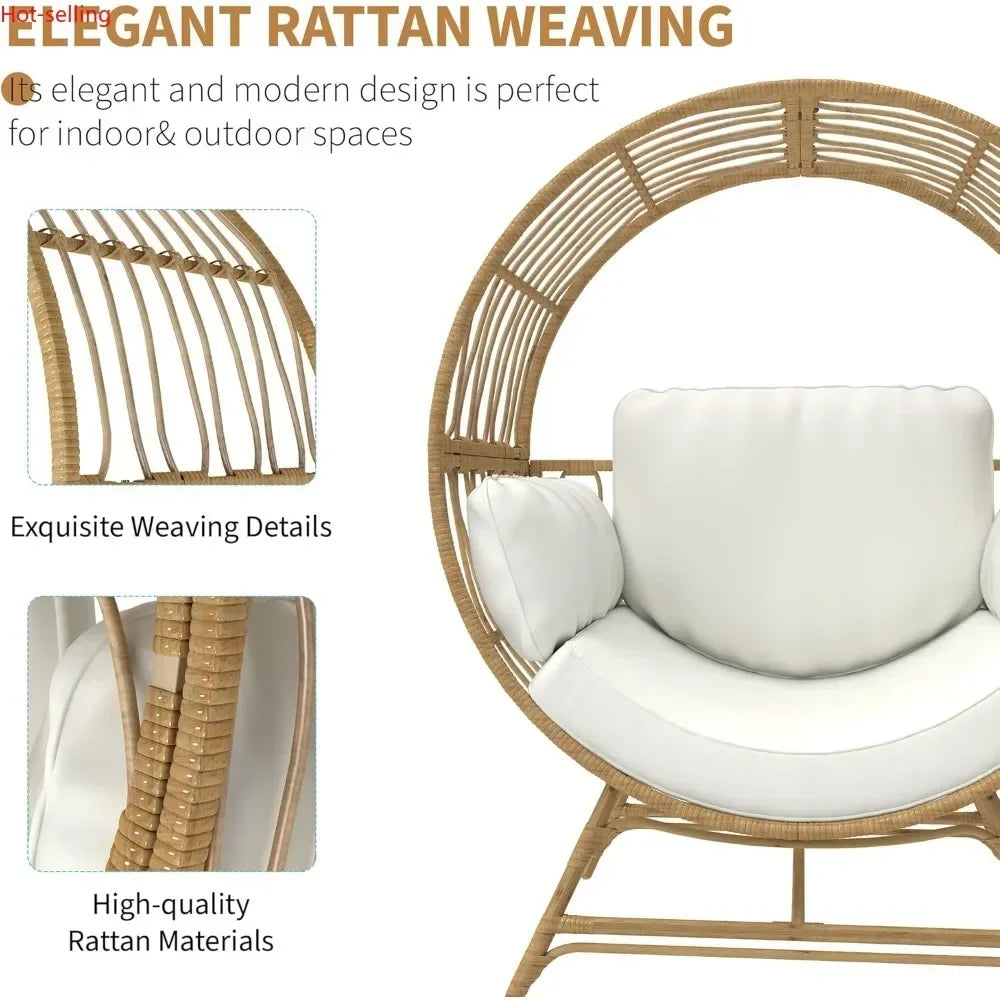 Oversized Wicker Rattan Chair w/Thick Cushion, 350LBS Capacity
