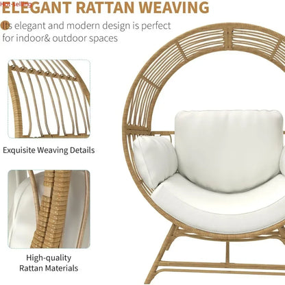 Oversized Wicker Rattan Chair w/Thick Cushion, 350LBS Capacity